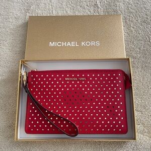 Michael Kors Red Wristlet with Gold and Black Accents